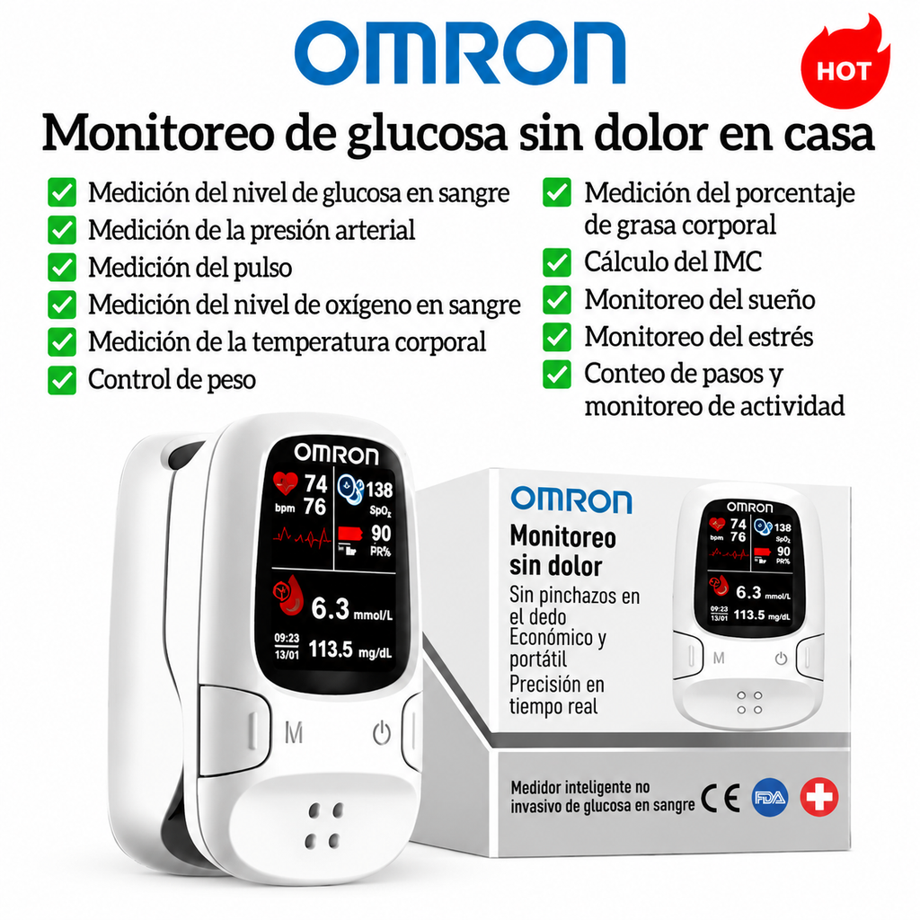 Indoloro y de alta precisión: Monitor de glucosa en sangre no invasivo e inteligente Omron™ 🔥 Fabricado en EE. UU. 🔥